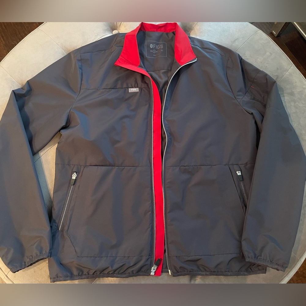 NEW!! FIGS Warm Up Jacket! Charcoal Gray with Rich Red Trim!! Small! $65